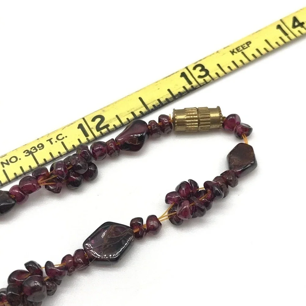 Vintage Antique Genuine Bohemian Garnet Cluster Single Strand Necklace 26